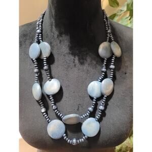 Women's Blue Wooden Bead Necklace Statement Jewelry Set Dangle Earrings Gift New